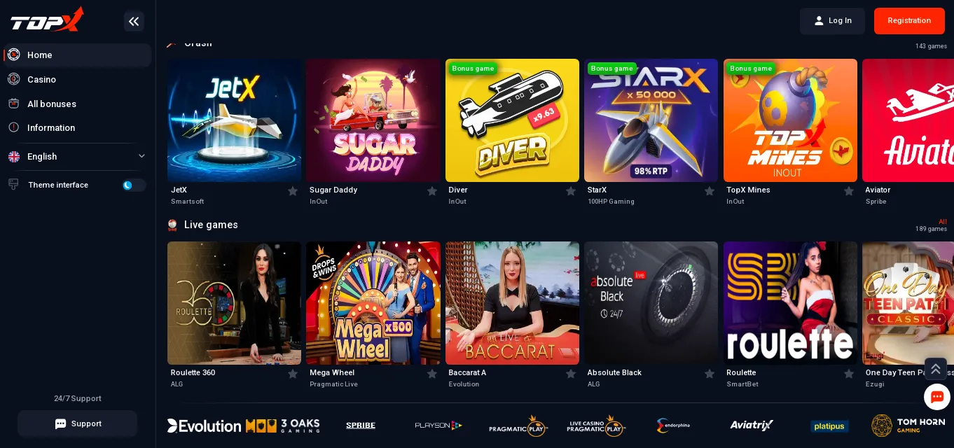 live casino games topx